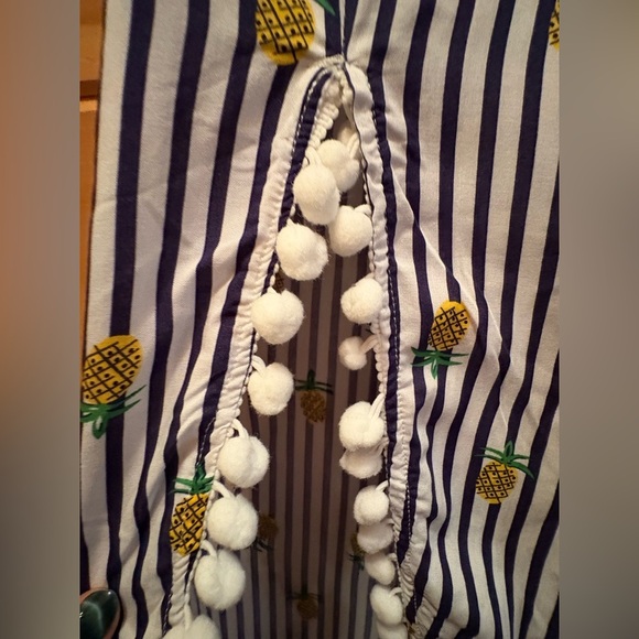NWT Solitaire Swim Coverup Pants Pineapple and Stripes Pom Poms Drawstring Waist - Picture 6 of 12